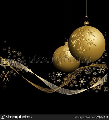 Golden Christmas bauble with snowflakes on black background