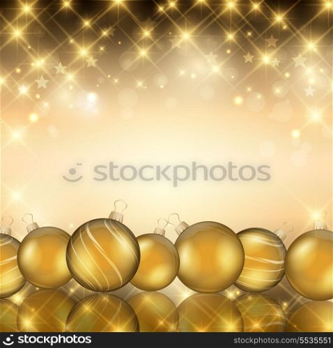 Golden Christmas baubles on a starry background