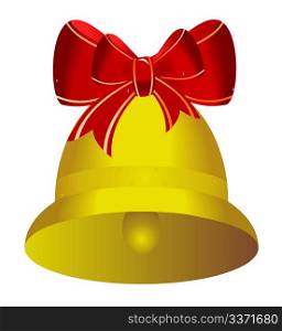 Golden christmas bell with red bow - vector