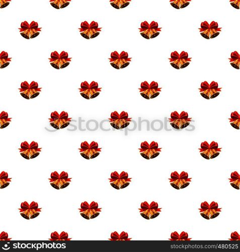 Golden Christmas bells with red bow pattern seamless repeat in cartoon style vector illustration. Christmas bells with red bow pattern