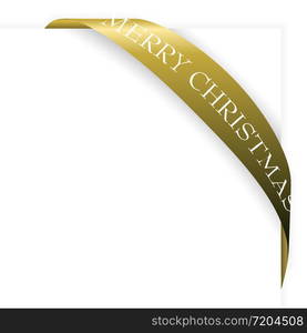 Golden Christmas corner ribbon on a sheet of white paper