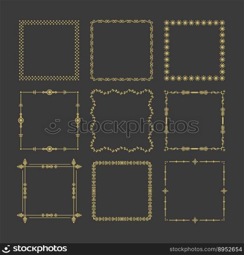 Golden christmas square frames emblem icons set vector image
