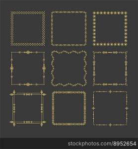 Golden christmas square frames emblem icons set vector image