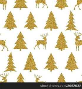 Golden christmas tree and deer on white background vector image