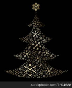 Golden christmas tree made from snowflakes (vector)