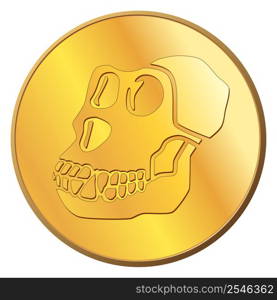 Golden coin ApeCoin APE in front view isolated on white. Cryptocurrency logo icon on coin. Tokens allocated for BAYC and MAYC NFT holders for for WEB3 economy. Vector illustration.. Golden coin ApeCoin APE in front view isolated on white. Cryptocurrency logo icon on coin. Tokens allocated for BAYC and MAYC NFT holders for for WEB3 economy.