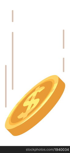 Golden coin flying. Money falling. Dollar drop. Vector illustration. Golden coin flying. Money falling. Dollar drop