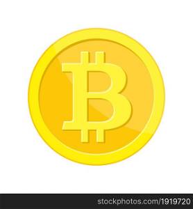 Golden coin with bitcoin sign. Money and finance symbol Cryptocurrency. Gold coin with Bitcoin symbol cryptocurrency. Cryptography currency. Vector illustration in flat style. Golden coin with bitcoin sign.