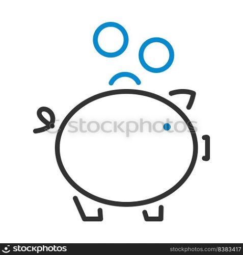 Golden Coins Fall In Piggy Bank Icon. Editable Bold Outline With Color Fill Design. Vector Illustration.