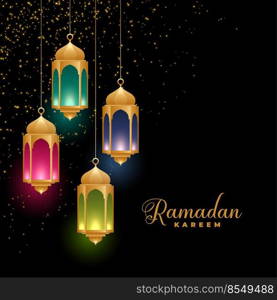 golden colorful islamic lanterns ramadan kareem background