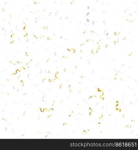 Golden Confetti And Streamer Ribbon Falling On Transparent Background. Vector Vector Illustration