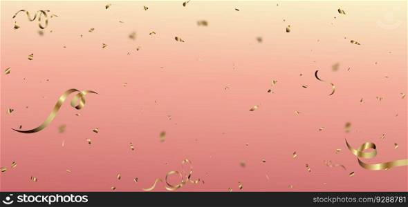 Golden confetti banner and ribbon on rose gold background. Celebration party happy concept. Vector illustration