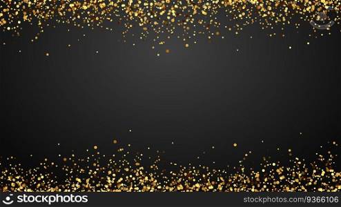Golden confetti border background. Falling sparkling golden dust. Glittering bright decoration for event celebration. Festive pieces for christmas, new year greeting cards vector illustration. Golden confetti border background. Falling sparkling golden dust. Glittering bright decoration for celebration