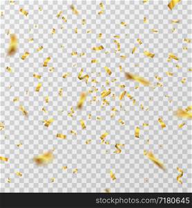 Golden confetti. Gold yellow ribbons flying down isolated. Wedding party background. Decoration confetti ribbon for carnival and anniversary birthday illustration. Golden confetti. Gold yellow ribbons flying down isolated. Wedding party background