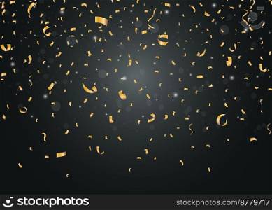 Golden confetti isolated on black background	