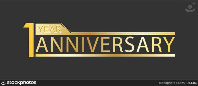 Golden congratulatory inscription 1 year anniversary. Decorative element for postcards, banners, posters, greetings, decoration and creative design. Simple style.