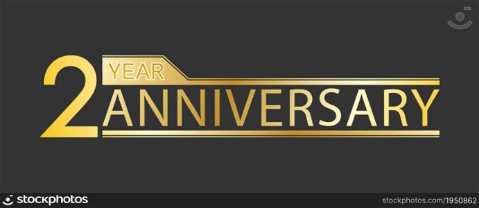 Golden congratulatory inscription 2 year anniversary. Decorative element for postcards, banners, posters, greetings, decoration and creative design. Simple style.