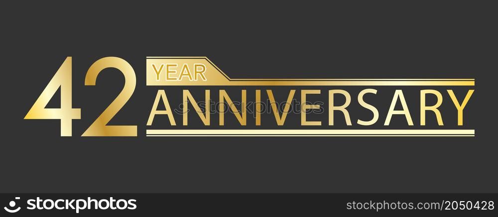 Golden congratulatory inscription 42 year anniversary. Decorative element for postcards, banners, posters, greetings, decoration and creative design. Simple style.