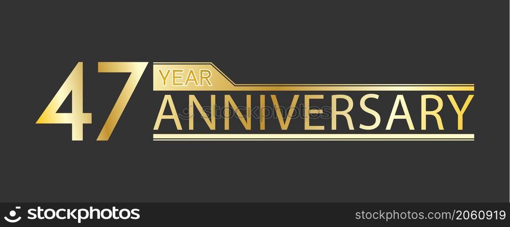 Golden congratulatory inscription 47 year anniversary. Decorative element for postcards, banners, posters, greetings, decoration and creative design. Simple style.