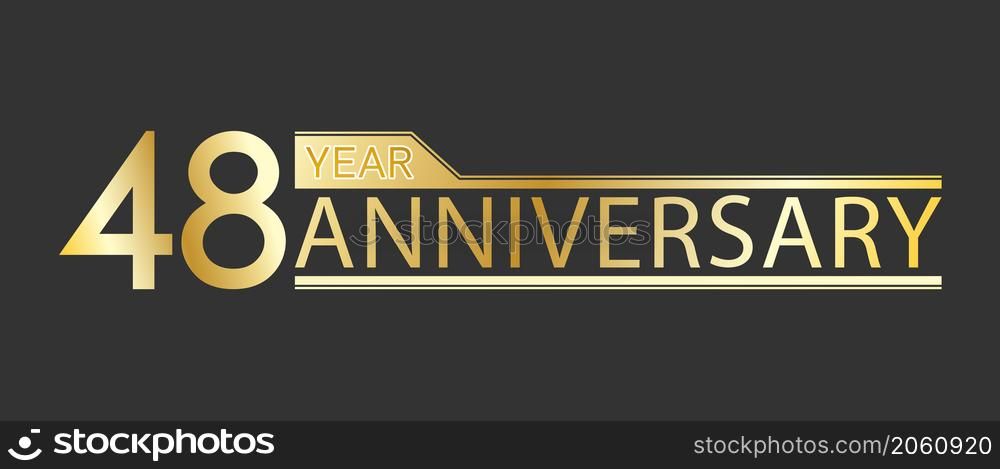 Golden congratulatory inscription 48 year anniversary. Decorative element for postcards, banners, posters, greetings, decoration and creative design. Simple style.
