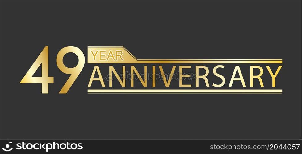 Golden congratulatory inscription 49 year anniversary. Decorative element for postcards, banners, posters, greetings, decoration and creative design. Simple style.
