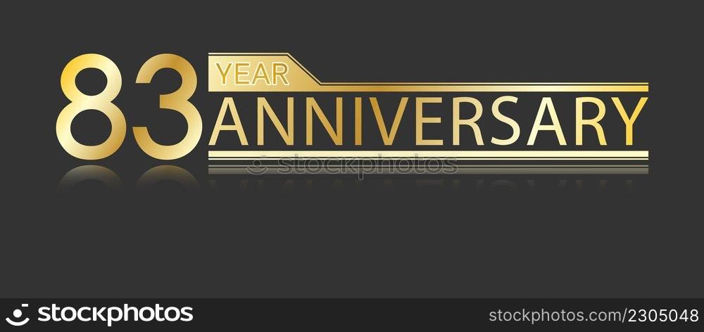 Golden congratulatory inscription 83th anniversary with reflection. Decorative element for postcards, banners, posters, greetings, decoration and creative design.