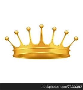 Golden crown 3d icon. Shiny kings crown from precious metal realistic vector isolated on white. Monarch power symbol illustration. Golden Crown with Cross 3d Icon Realistic Vector