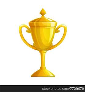 Golden cup trophy icon, gold award and winner or champion prize, vector. Golden cup of victory or winner goblet for sport championship first place, best game and competition reward. Golden cup trophy icon, sport victory gold award