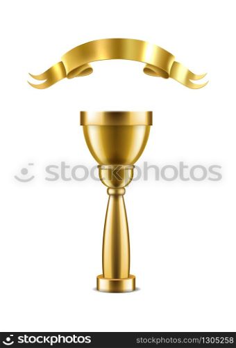 Golden cup. Winner trophy for sport champion or successful business leadership vector victory award. Golden cup. Winner trophy for sport champion or successful business leadership vector award