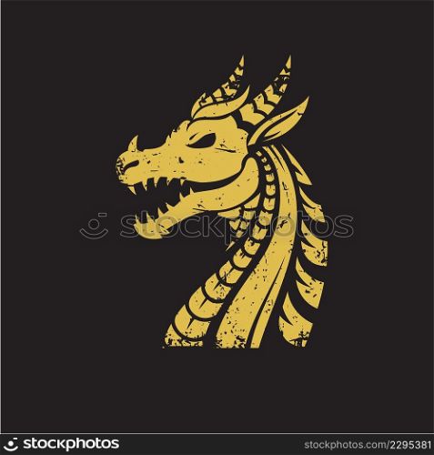 golden dragon head vintage style vector illustration