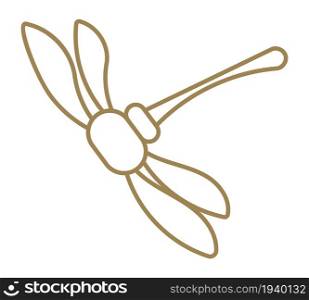 Golden dragonfly logo. Flying insect. Line icon isolated on white background. Golden dragonfly logo. Flying incsect. Line icon