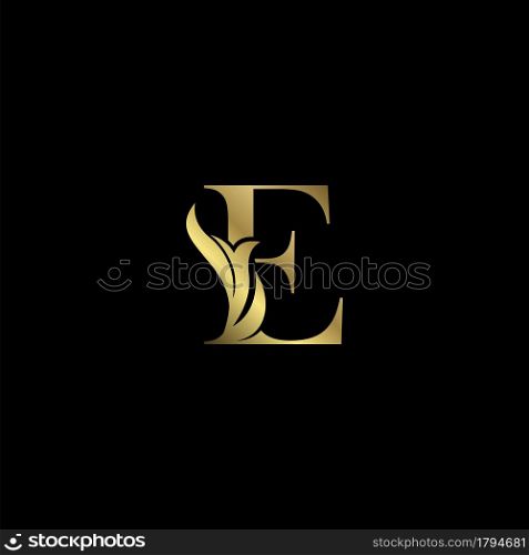 Golden E Initial Letter luxury logo icon, vintage luxurious vector design concept alphabet letter for luxuries business