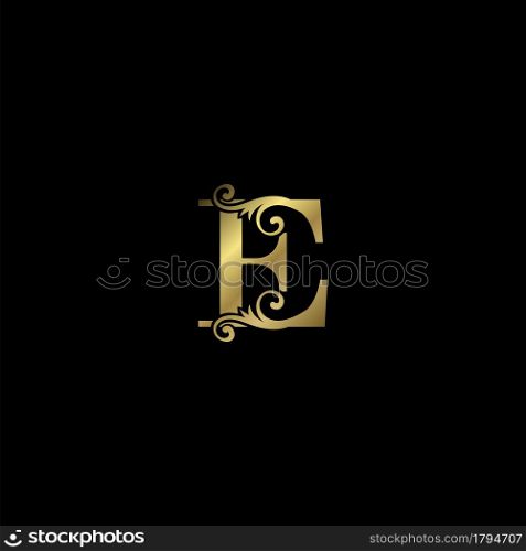 Golden E Initial Letter luxury logo icon, vintage luxurious vector design concept alphabet letter for luxuries business.