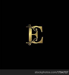 Golden E Initial Letter luxury logo icon, vintage luxurious vector design concept alphabet letter for luxuries business.
