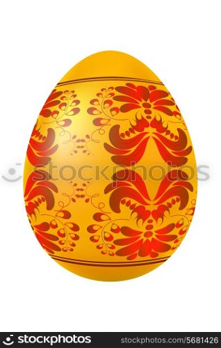 Golden easter egg with red floral ornament. Vector illustration.