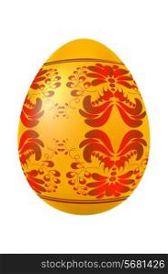 Golden easter egg with red floral ornament. Vector illustration.