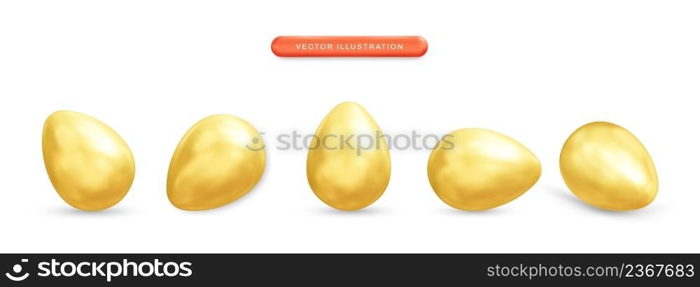 Golden egg realistic 3d vector illustration set