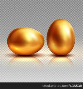 Golden eggs realistic vector illustration for easter greeting card. Gold egg and realistic yellow bright of set. Golden eggs realistic vector illustration for easter greeting card