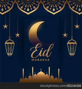golden eid mubarak islamic greeting design