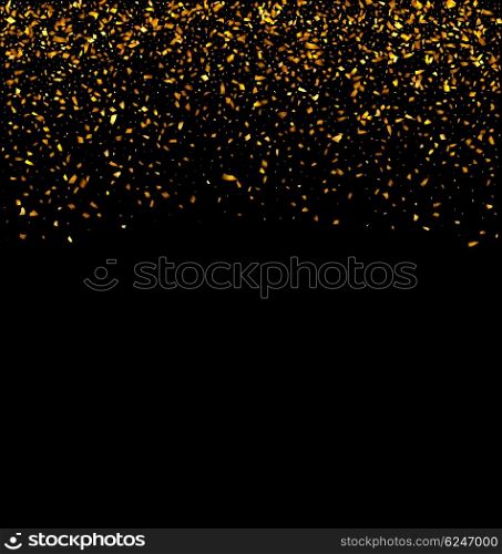 Golden Explosion of Confetti. Illustration Golden Explosion of Confetti. Golden Grainy Texture on Black Background - Vector