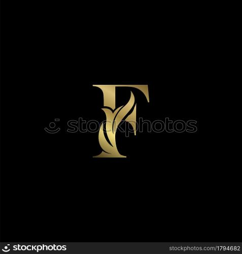 Golden F Initial Letter luxury logo icon, vintage luxurious vector design concept alphabet letter for luxuries business