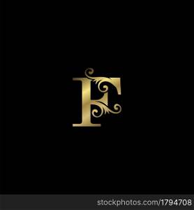 Golden F Initial Letter luxury logo icon, vintage luxurious vector design concept alphabet letter for luxuries business.