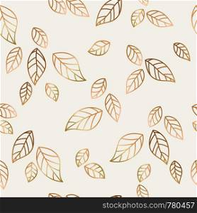 Golden falling leaves vector seamless pattern, decorative background. Golden falling leaves vector