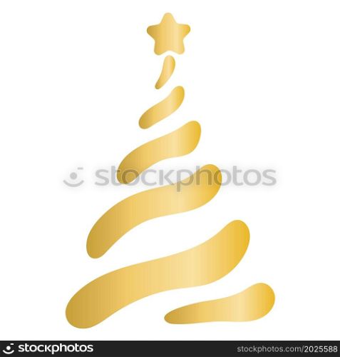 Golden fir isolated vector object. Festive Christmas and New Year tree with a star. Spruce, gold decoration. Golden fir isolated vector object