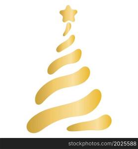 Golden fir isolated vector object. Festive Christmas and New Year tree with a star. Spruce, gold decoration. Golden fir isolated vector object