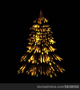 Golden fir tree christmas trace fireworks make shape pine. Golden fir tree christmas trace fireworks make shape pine black background - vector