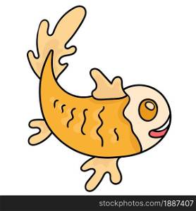 golden fish swimming. cartoon illustration sticker emoticon