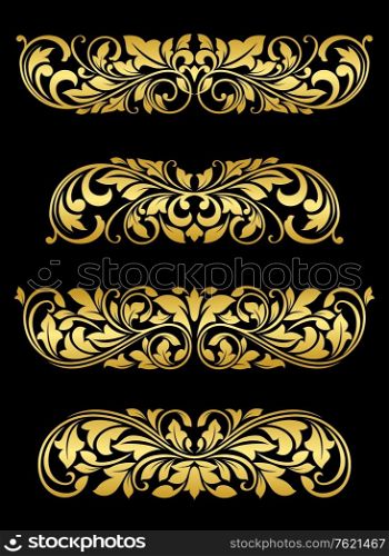 Golden floral elements and embellishments in retro style isolated on background