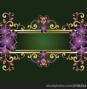 golden floral frame with flowers