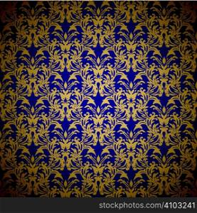 Golden floral seamless background design with blue gradient
